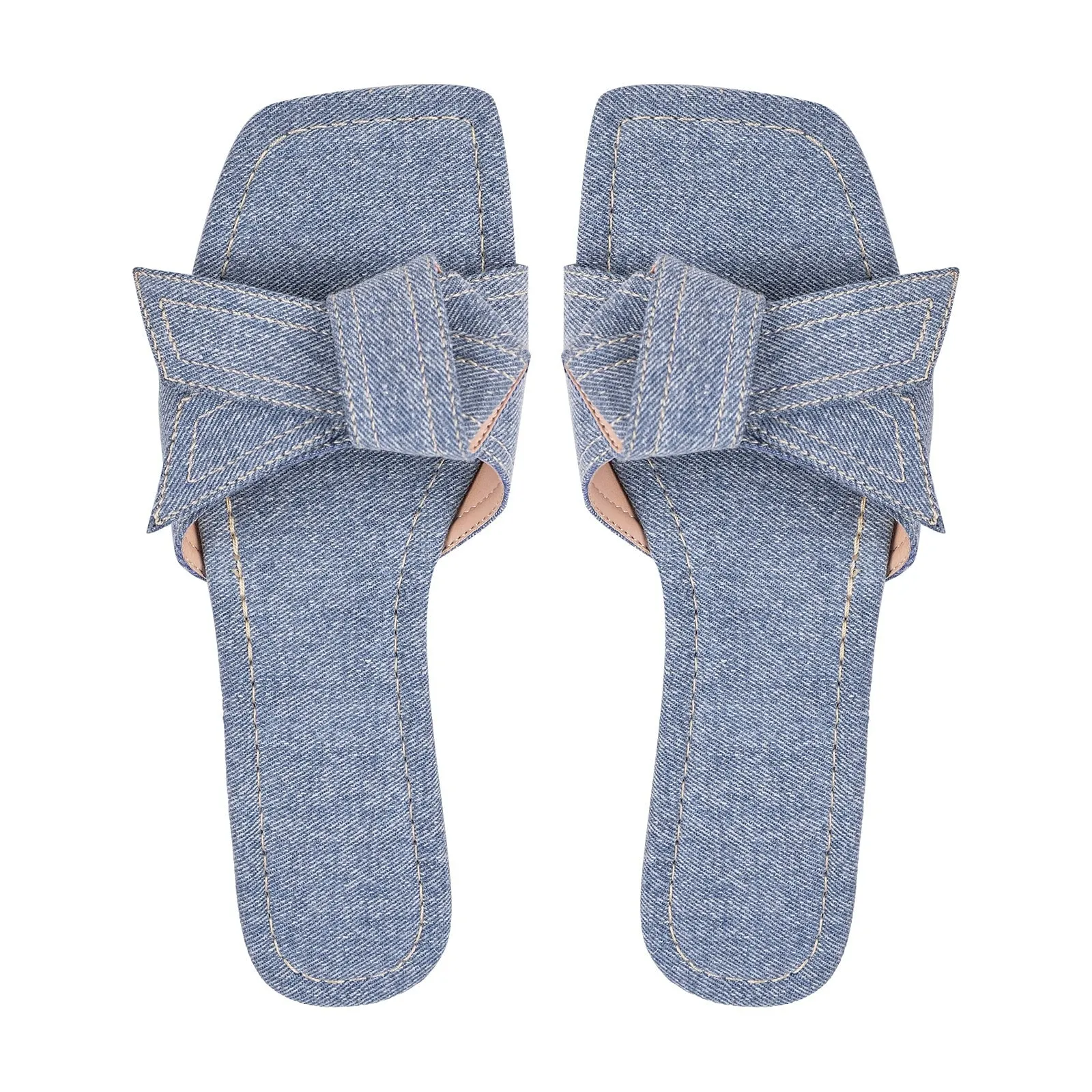 Denim Square Toe Flat Sandals