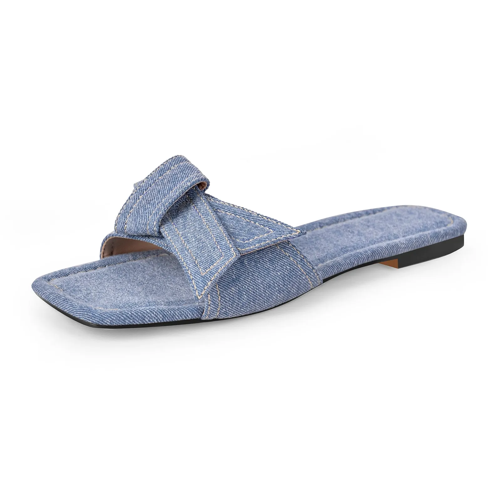 Denim Square Toe Flat Sandals