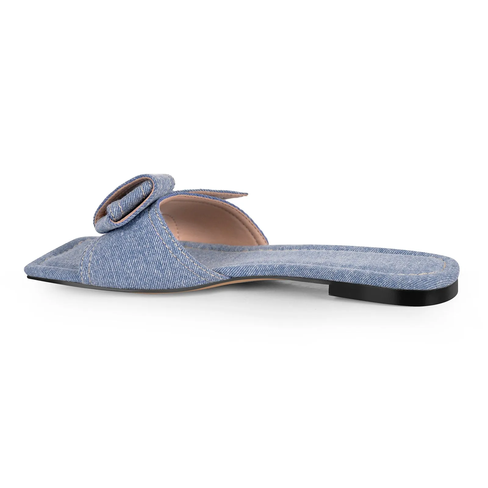 Denim Square Toe Flat Sandals