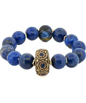 Ebru Jewelry Women's Gold / Blue Lapis Lazuli Beaded Gemstone Chunky Statement Bracelet
