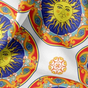 Ethnic Mandala Sun Face Print Linen Fabric - Yard/Meter - Bedding, Curtains, Clothing, Uphol - Shop Now