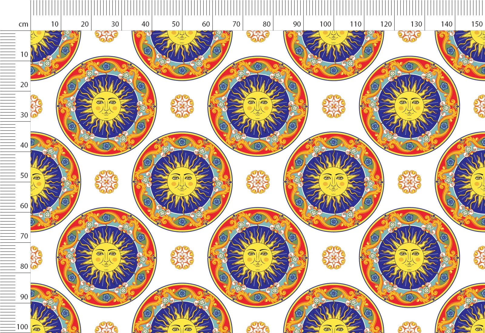 Ethnic Mandala Sun Face Print Linen Fabric - Yard/Meter - Bedding, Curtains, Clothing, Uphol - Shop Now