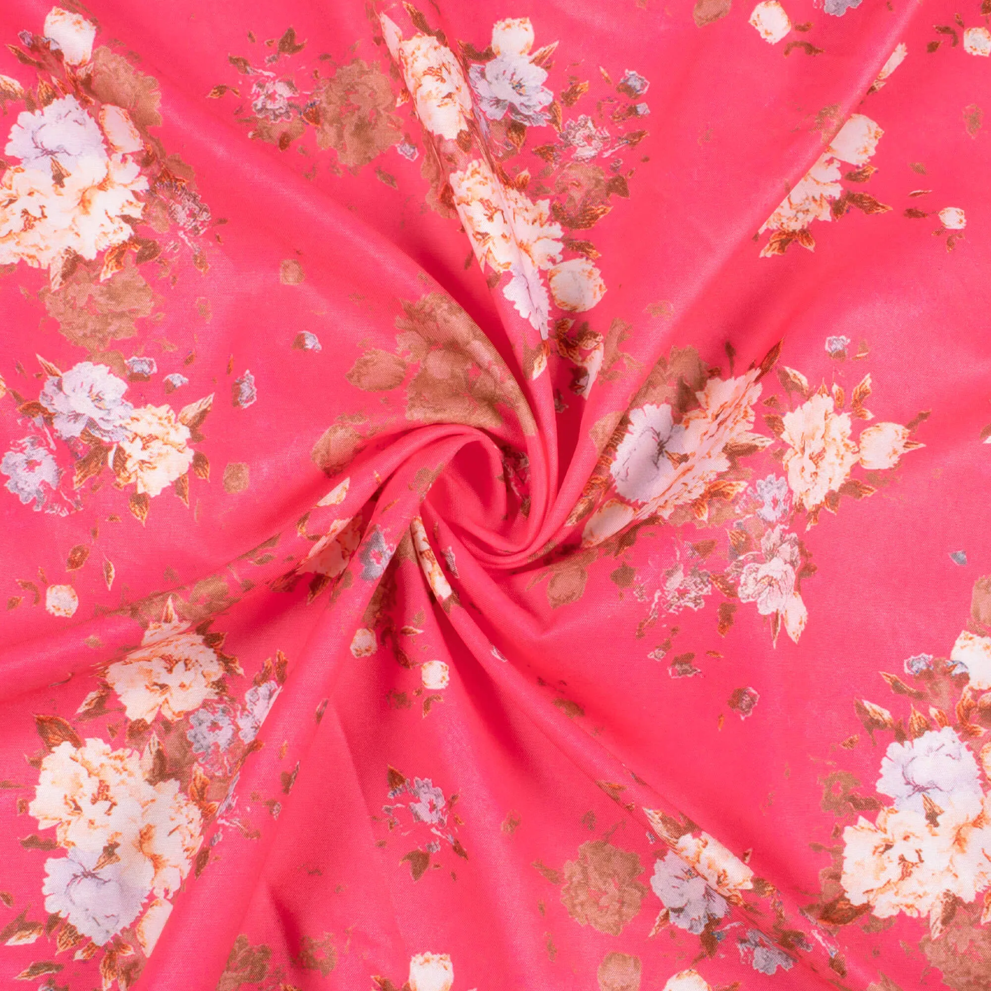 Fandango Pink Peach Floral Print Poly Micro Crepe Fabric