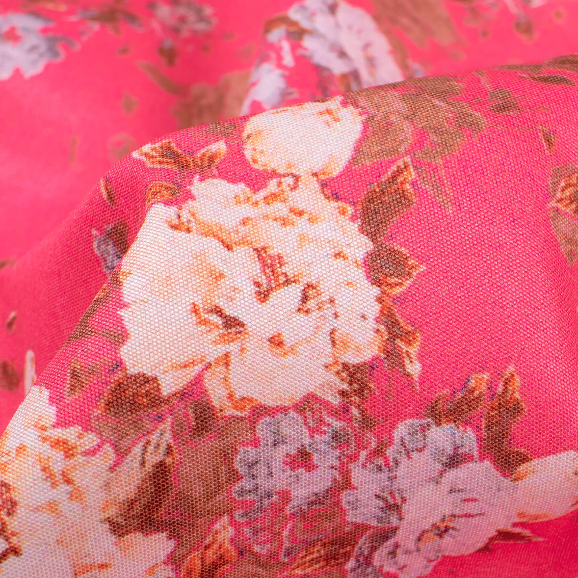 Fandango Pink Peach Floral Print Poly Micro Crepe Fabric