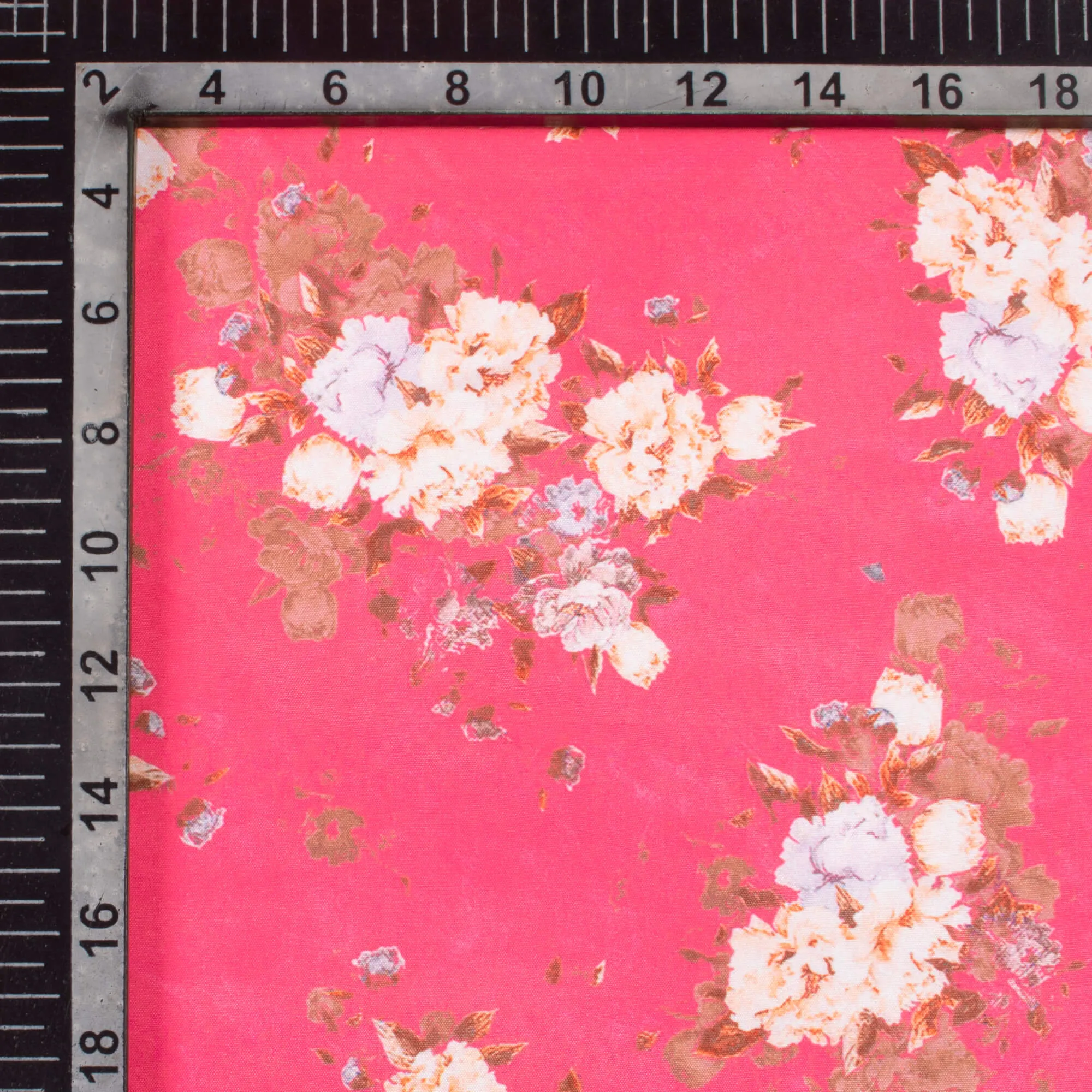 Fandango Pink Peach Floral Print Poly Micro Crepe Fabric