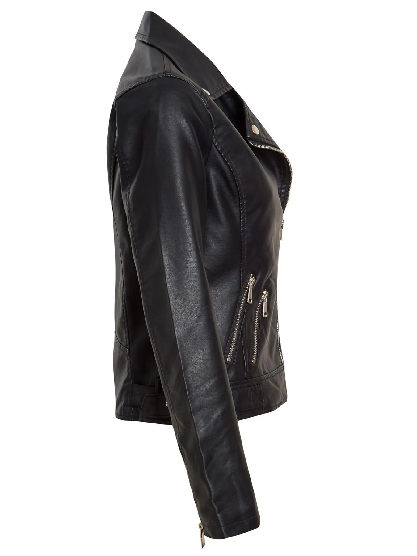 Faux Leather Biker Jacket in Black, UK Sizes 8-14