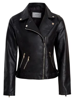 Faux Leather Biker Jacket in Black, UK Sizes 8-14