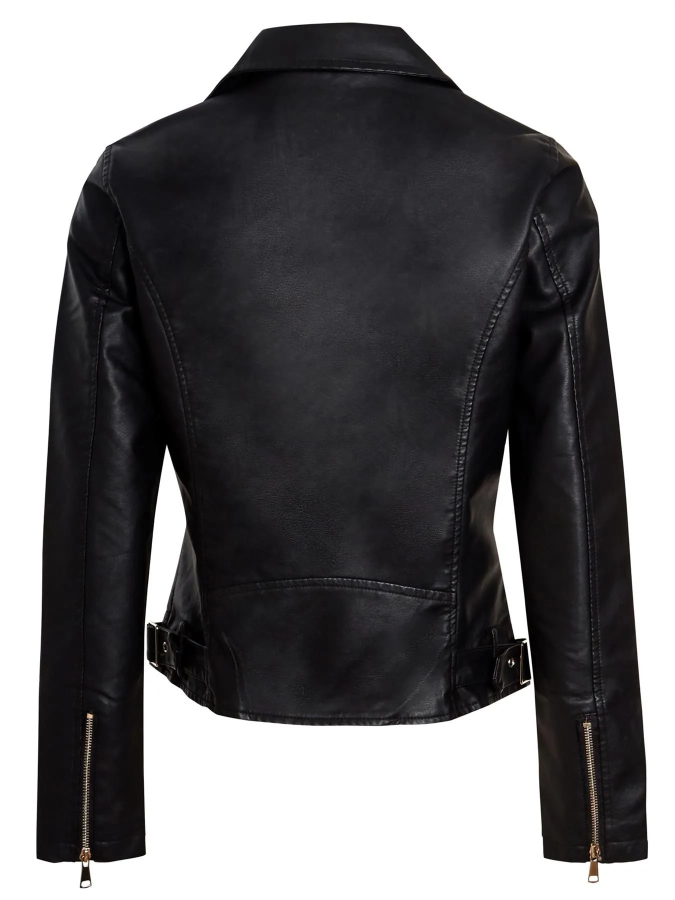 Faux Leather Biker Jacket in Black, UK Sizes 8-14