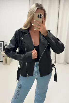 Black Faux Leather Boxy Biker Jacket