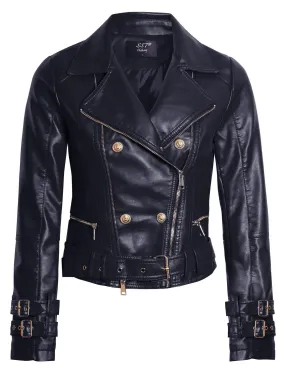 PU Biker Jacket in Tan, Black, Stone, Red, and Navy, UK Sizes 8-14