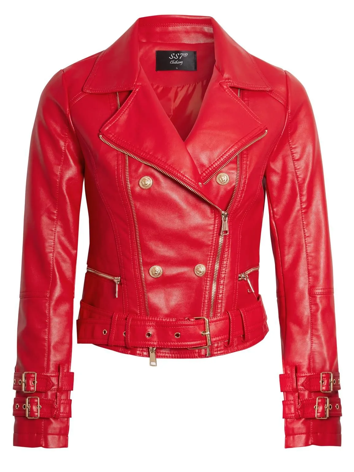 PU Biker Jacket in Tan, Black, Stone, Red, and Navy, UK Sizes 8-14