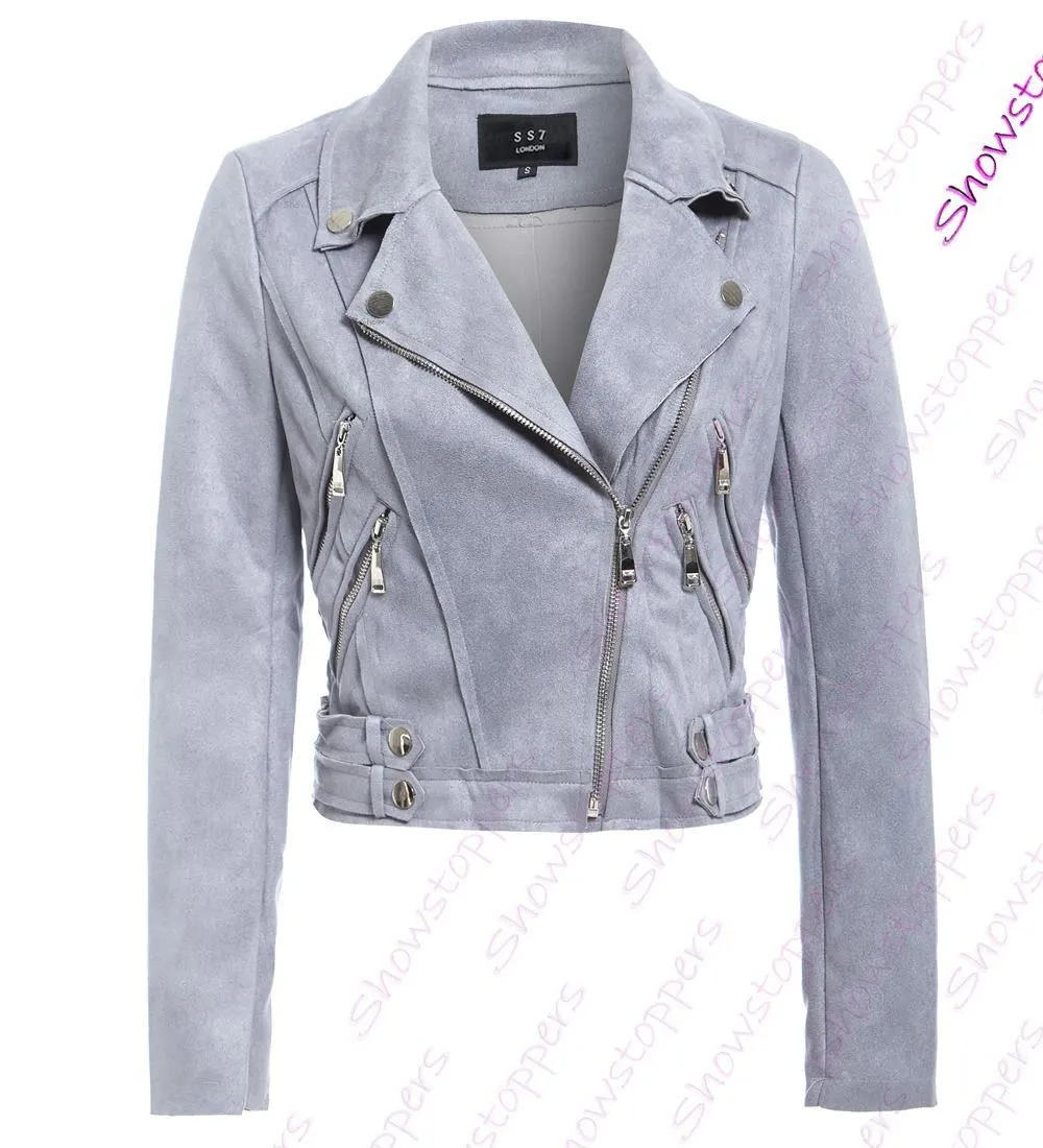 Assymetric Zips Faux Suede Biker Jacket