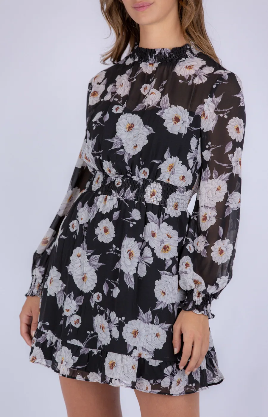 Floral Chiffon Dress with Shirred Detailing