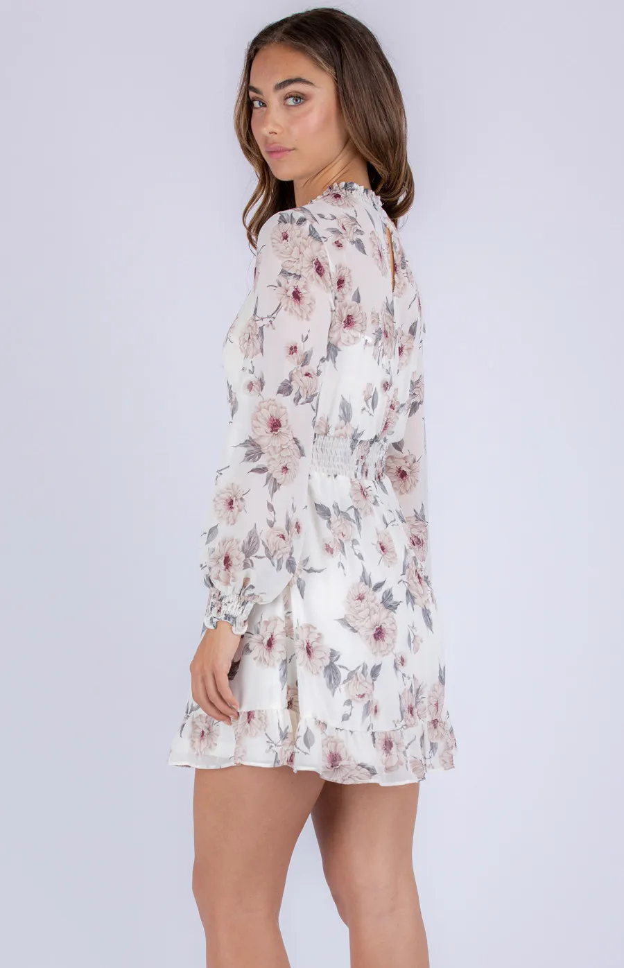 Floral Chiffon Dress with Shirred Detailing