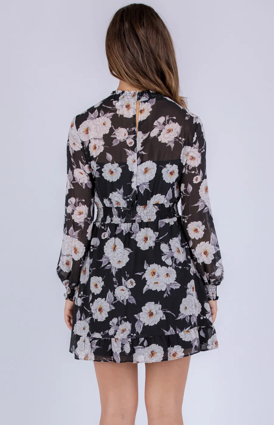 Floral Chiffon Dress with Shirred Detailing