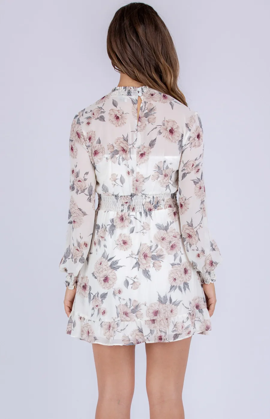 Floral Chiffon Dress with Shirred Detailing