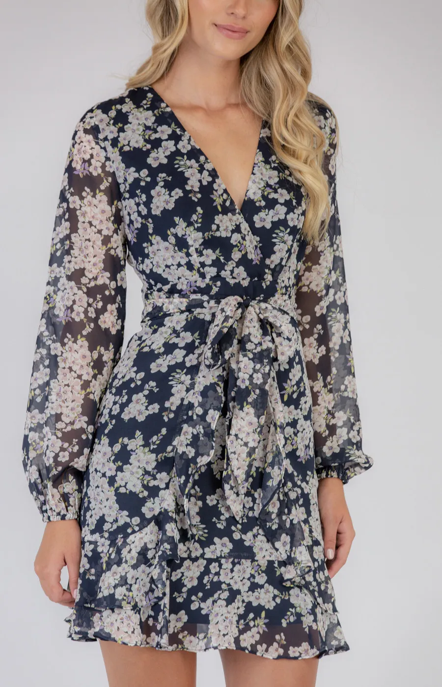 Frill Detail Floral Long Sleeve Dress