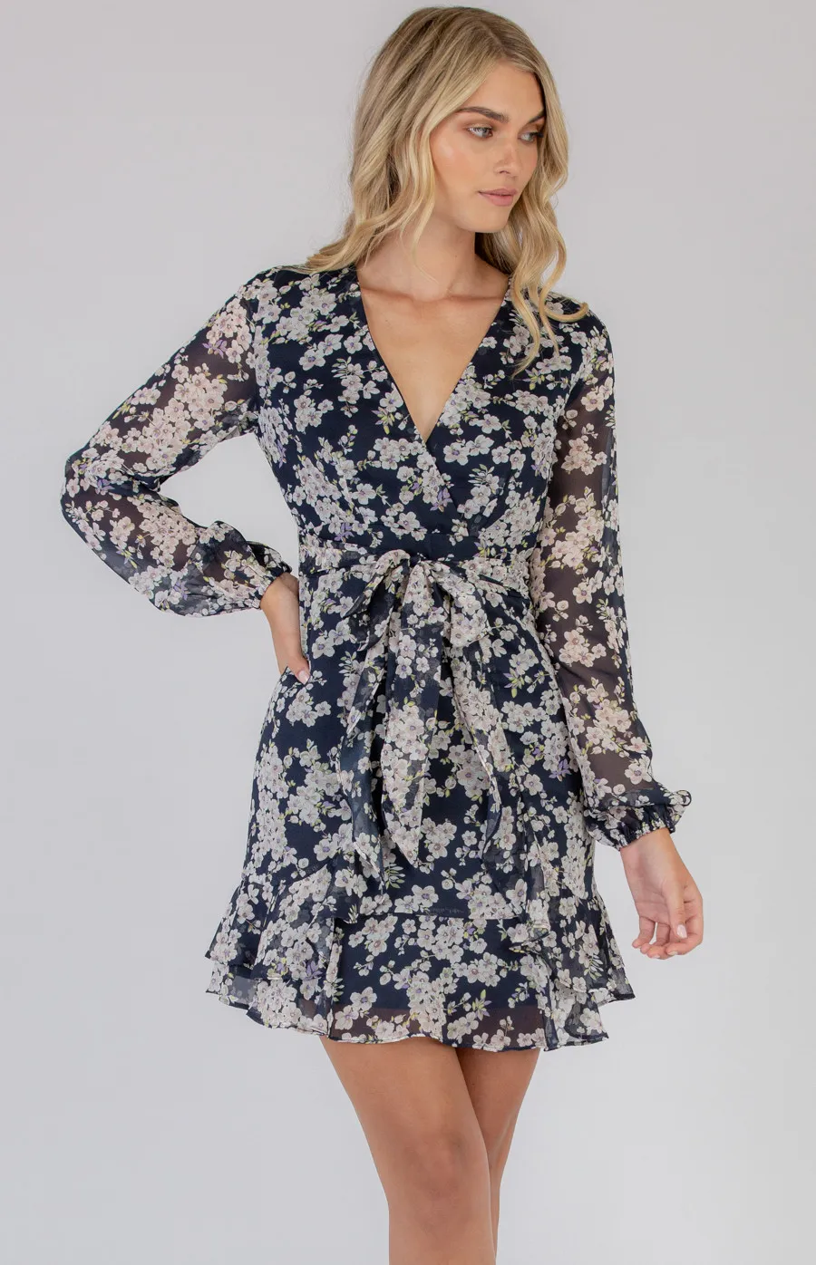 Frill Detail Floral Long Sleeve Dress