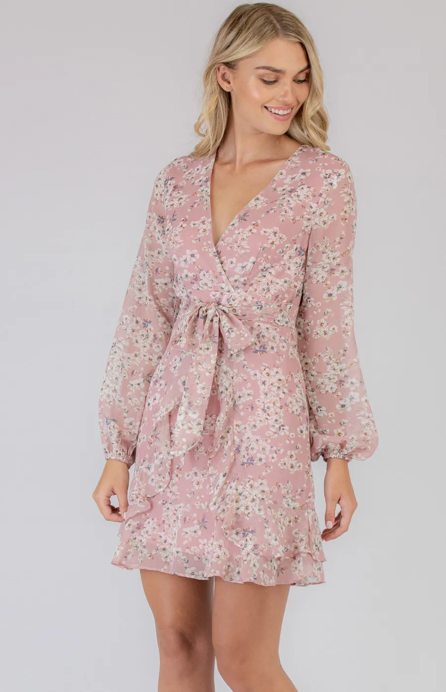 Frill Detail Floral Long Sleeve Dress