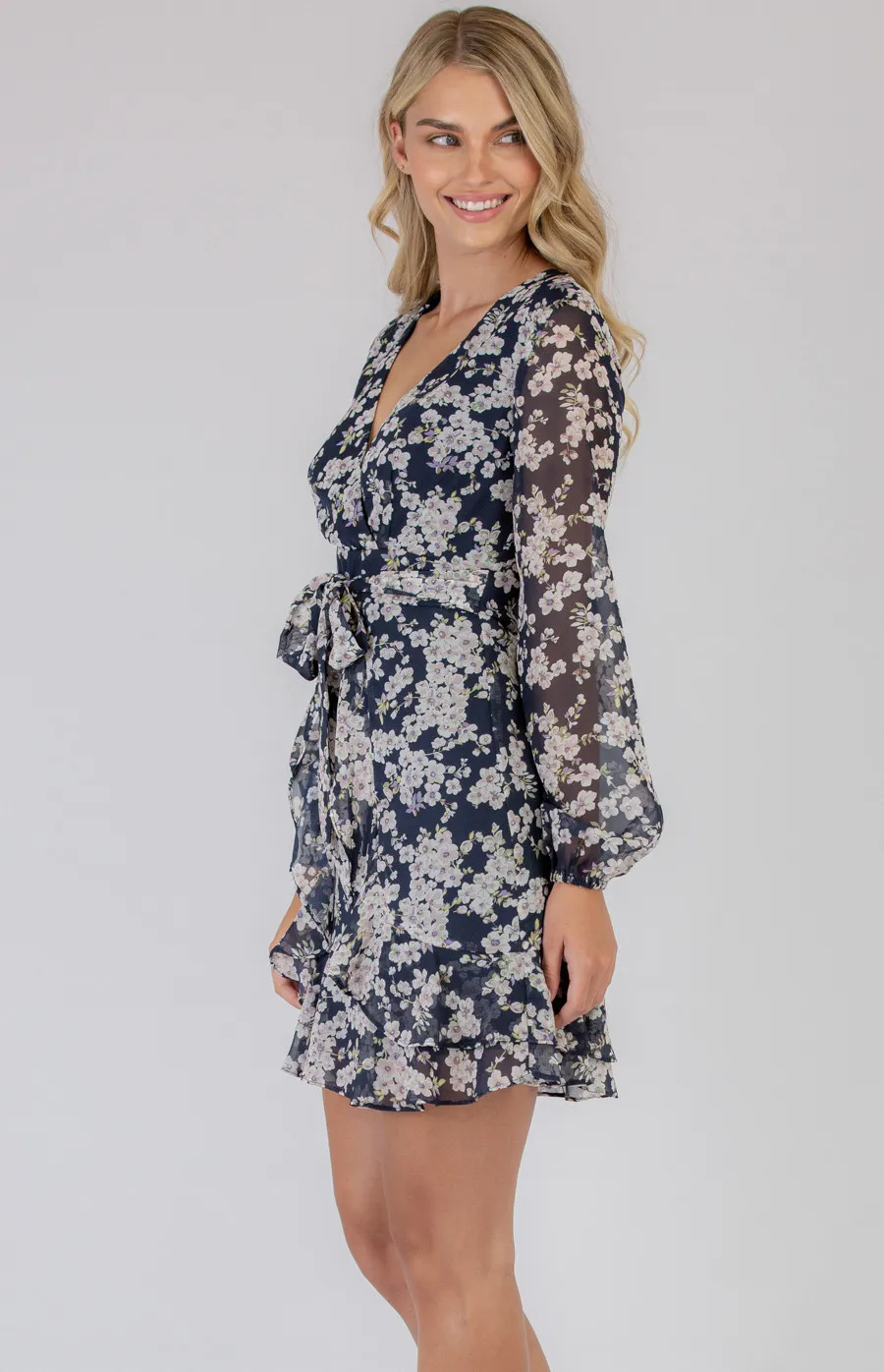 Frill Detail Floral Long Sleeve Dress