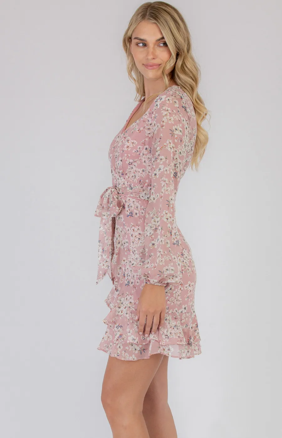 Frill Detail Floral Long Sleeve Dress