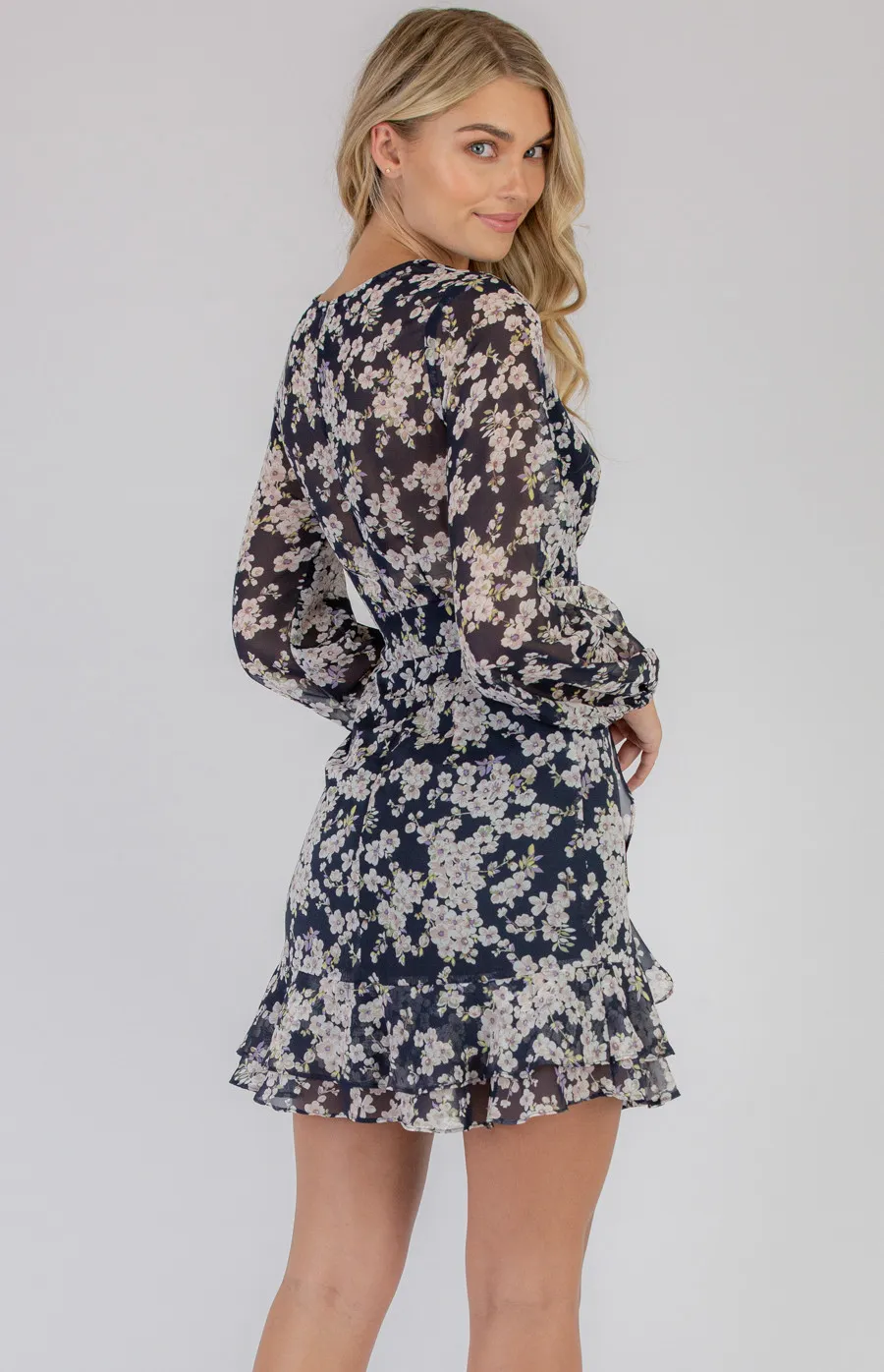 Frill Detail Floral Long Sleeve Dress