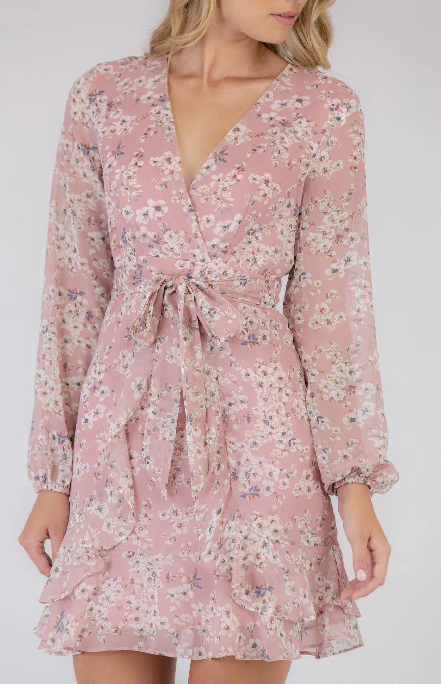 Frill Detail Floral Long Sleeve Dress