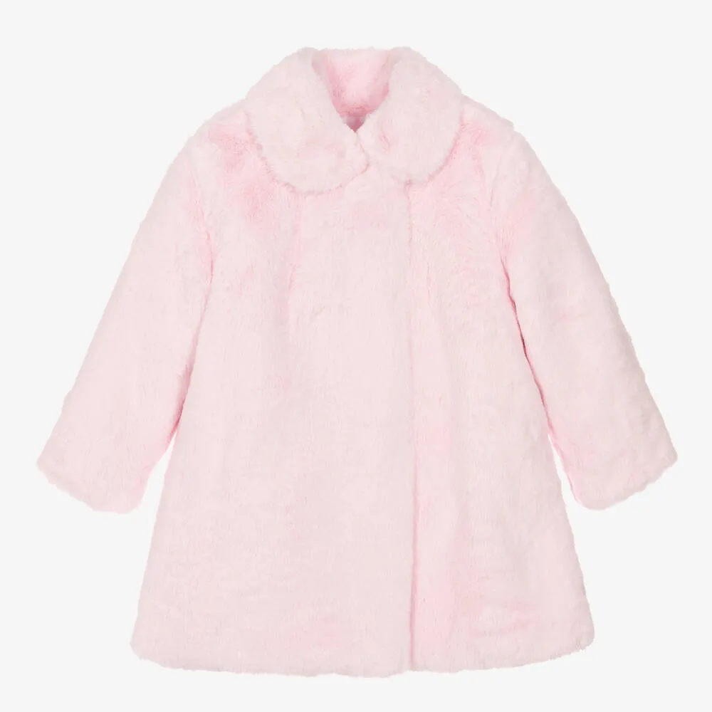 Girls Light Pink Faux Fur Coat