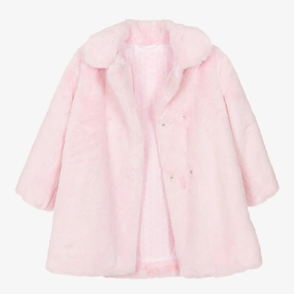 Girls Light Pink Faux Fur Coat