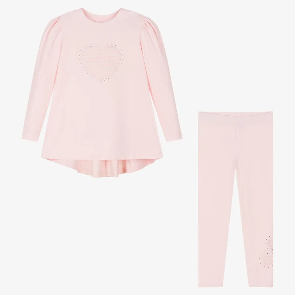 Girls Soft Pink Cotton Leggings Set