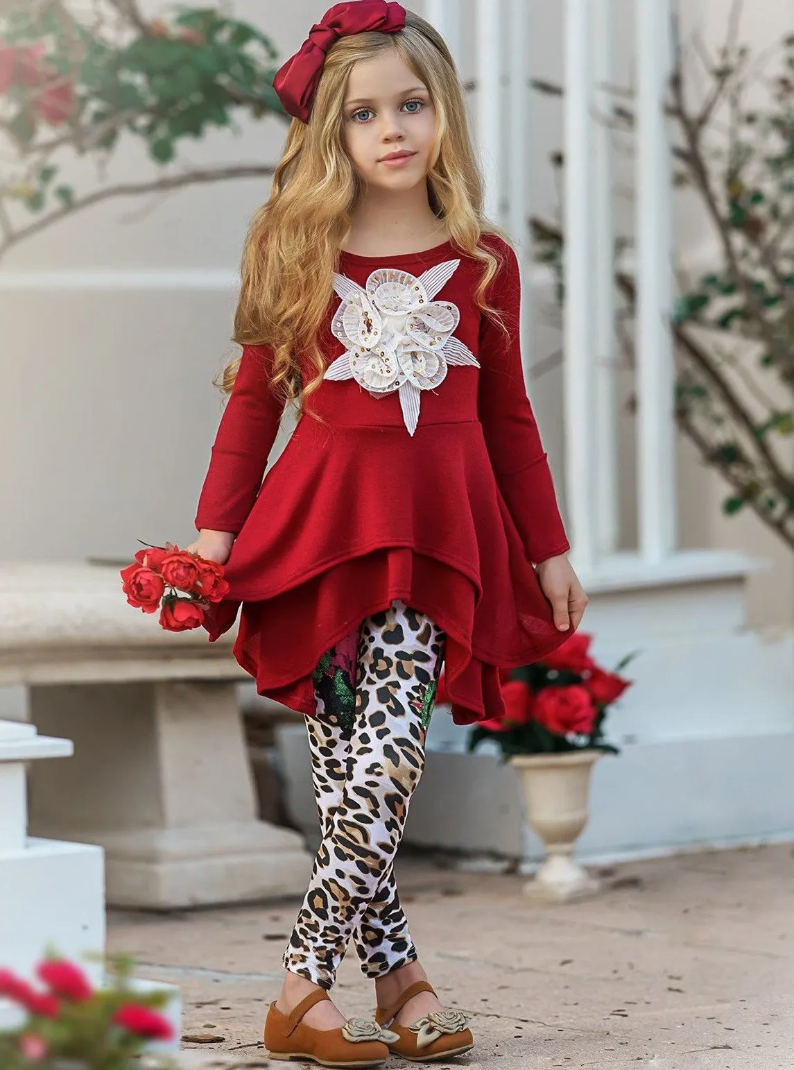 Girls Side Tail Applique Tunic and Legging Set