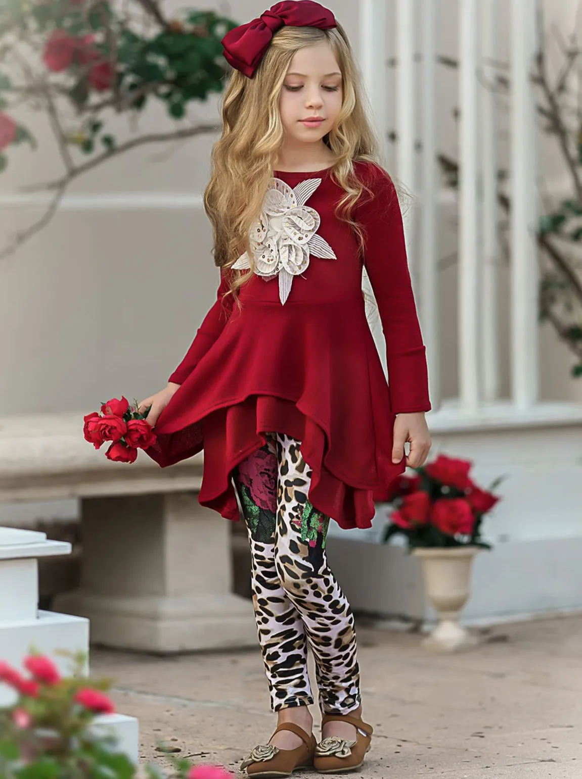 Girls Side Tail Applique Tunic and Legging Set