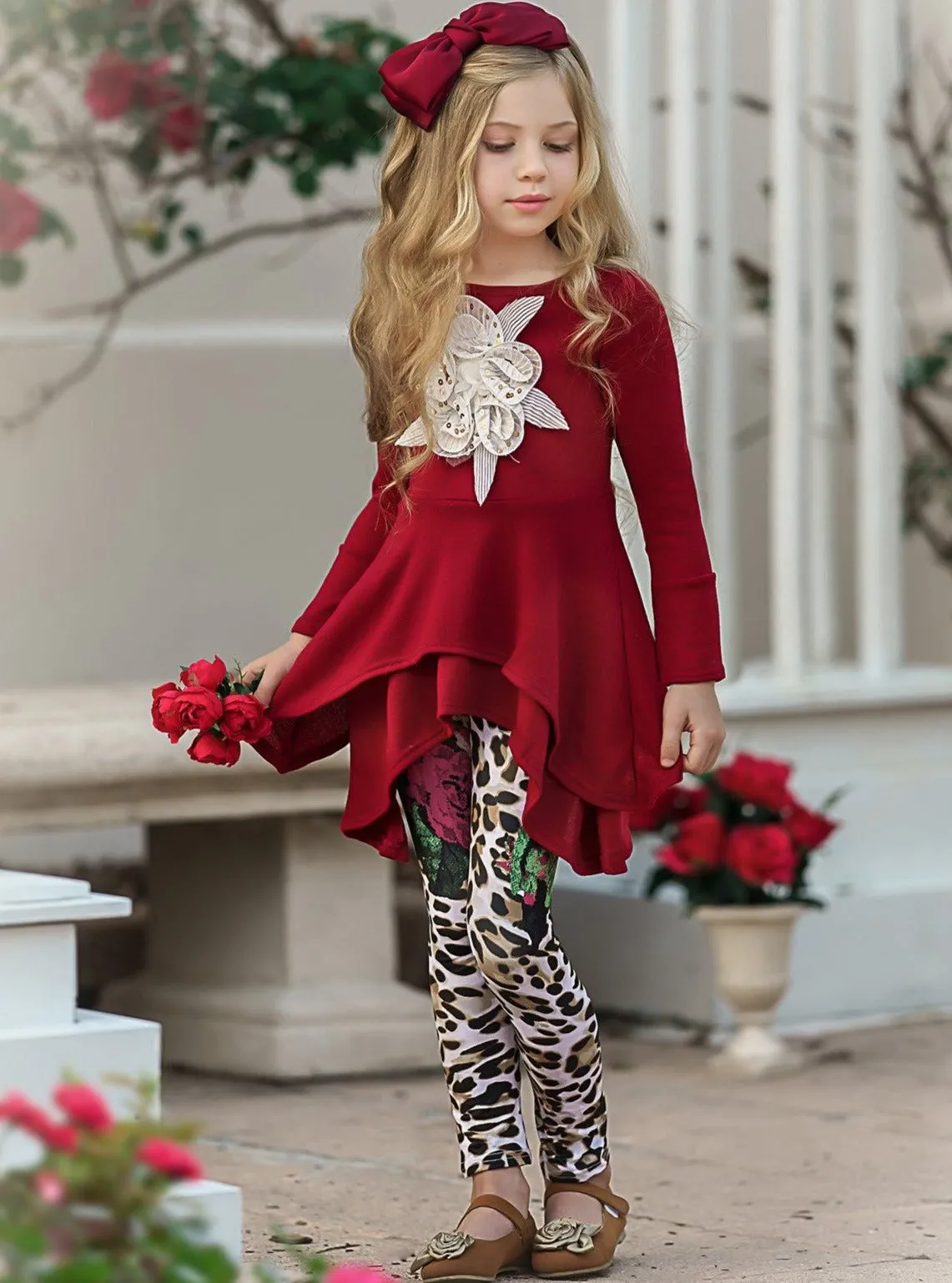 Girls Side Tail Applique Tunic and Legging Set