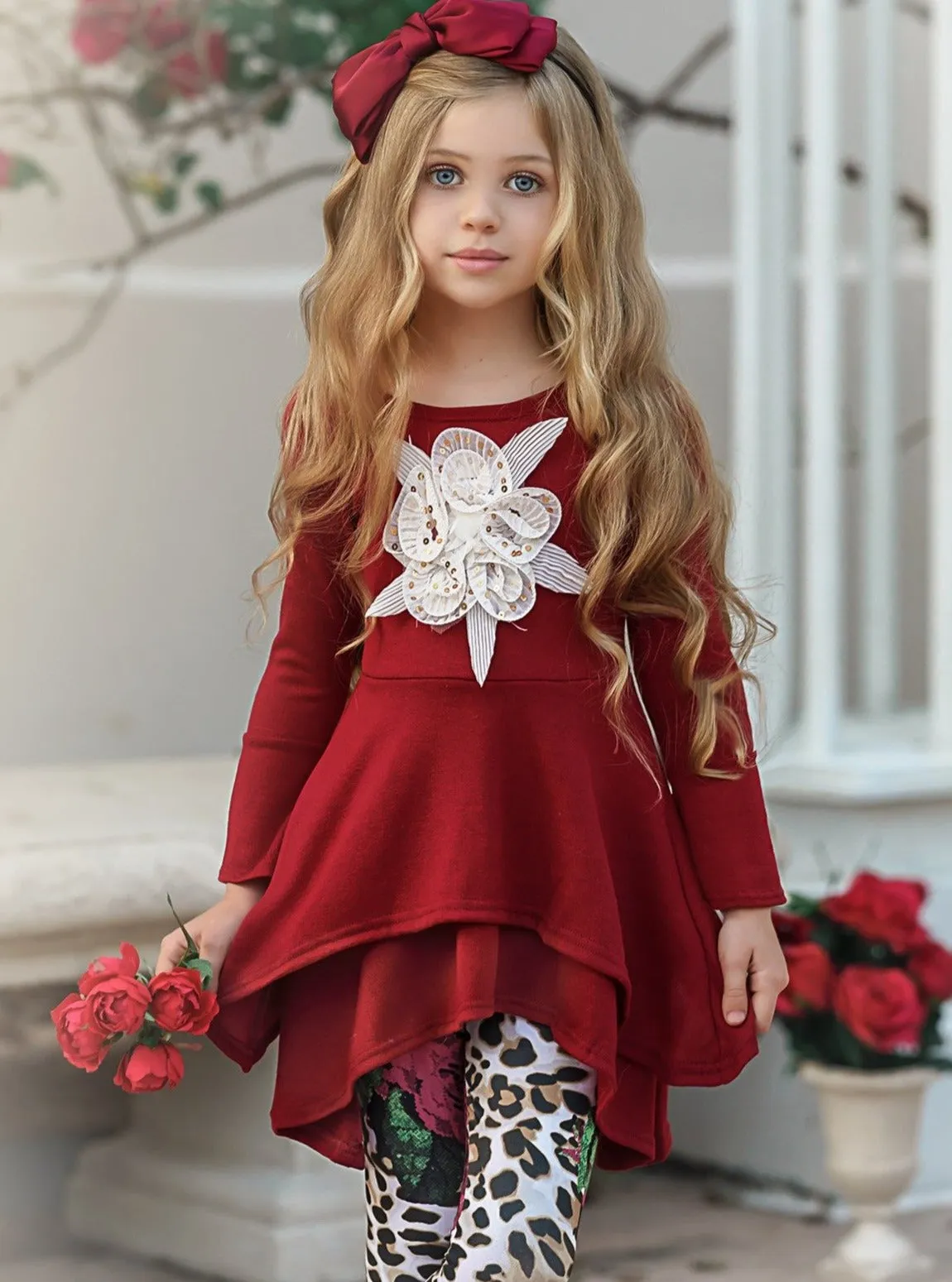 Girls Side Tail Applique Tunic and Legging Set