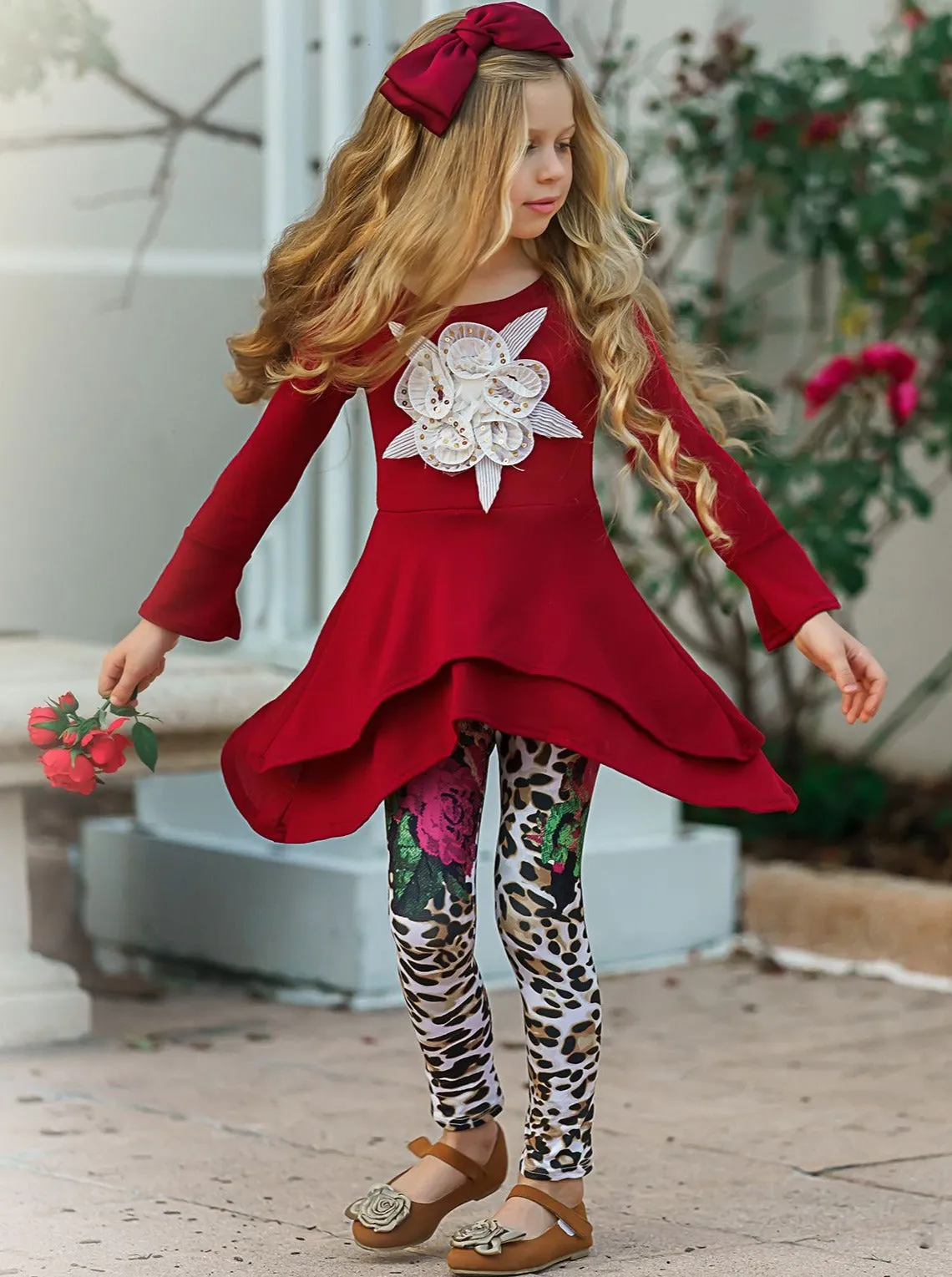 Girls Side Tail Applique Tunic and Legging Set