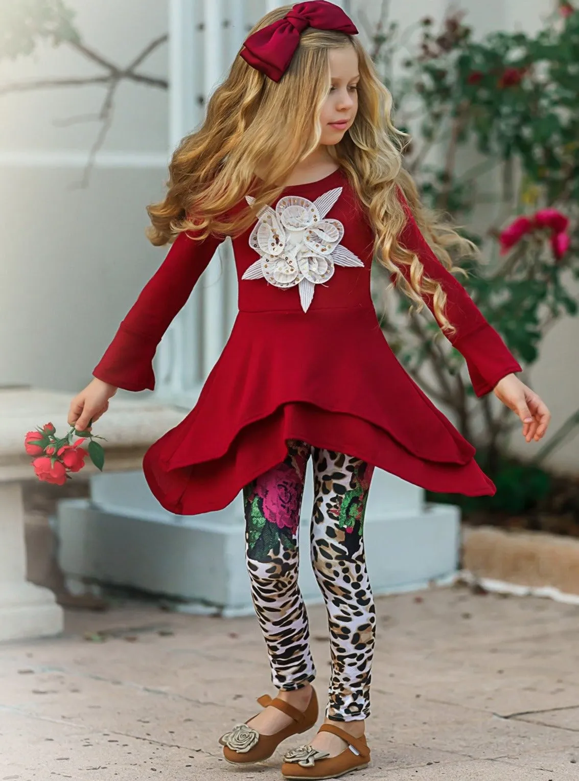 Girls Side Tail Applique Tunic and Legging Set