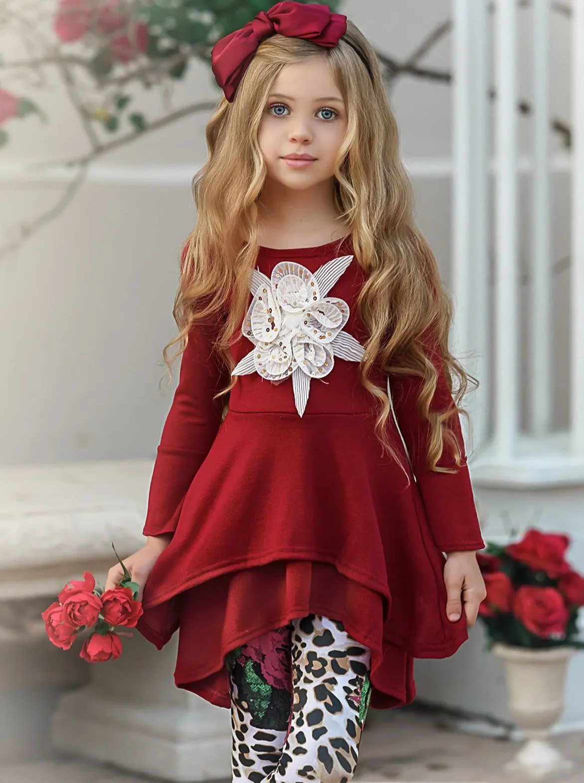 Girls Side Tail Applique Tunic and Legging Set