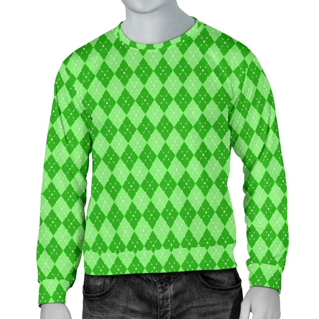 Green Shamrock Patterned Men's Pullover - St. Patrick's Day Sweater