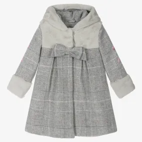 Grey Checked Wool Coat for Girls