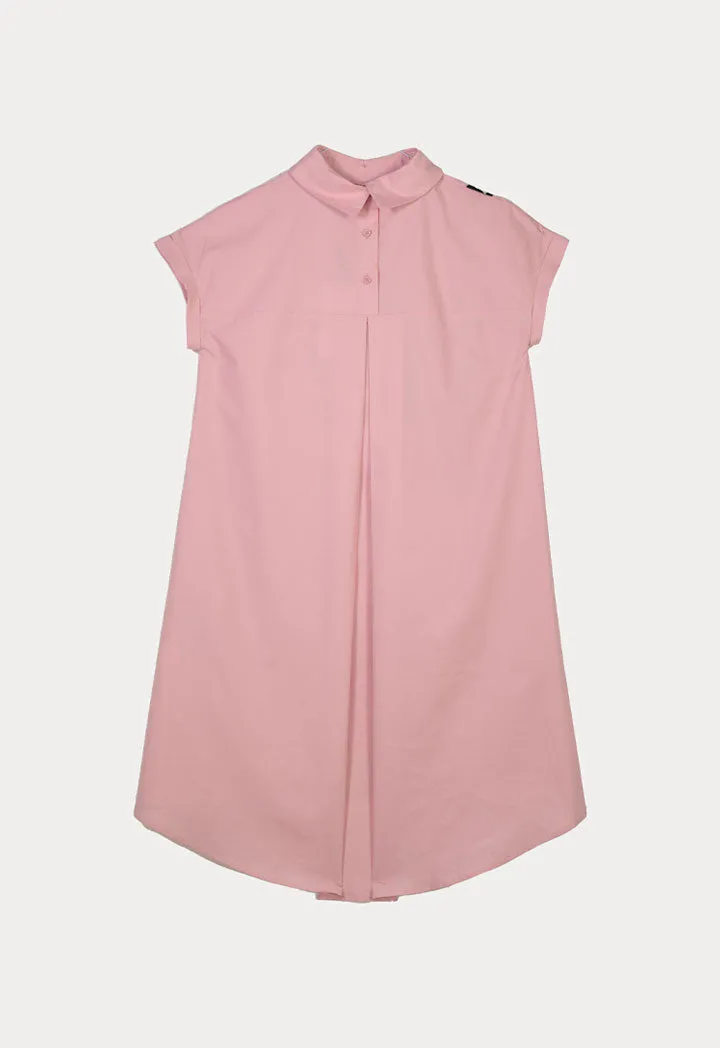 Shirred Poplin Dress with Grosgrain Trim