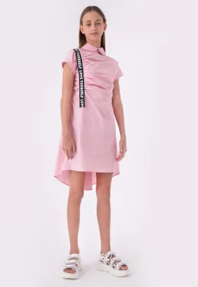 Shirred Poplin Dress with Grosgrain Trim