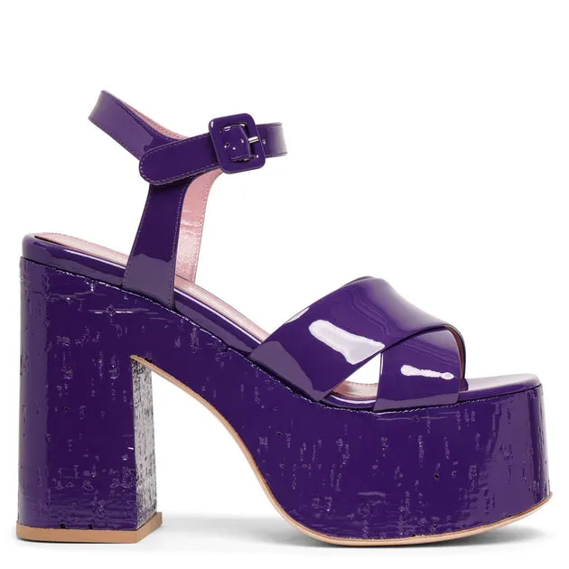 Haus of Honey Lacquer Doll dark purple patent platform sandals