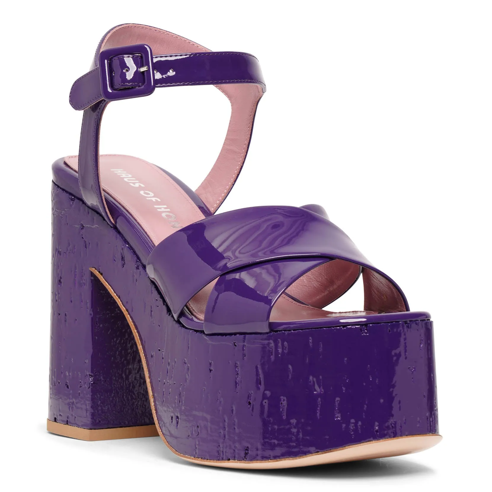 Haus of Honey Lacquer Doll dark purple patent platform sandals