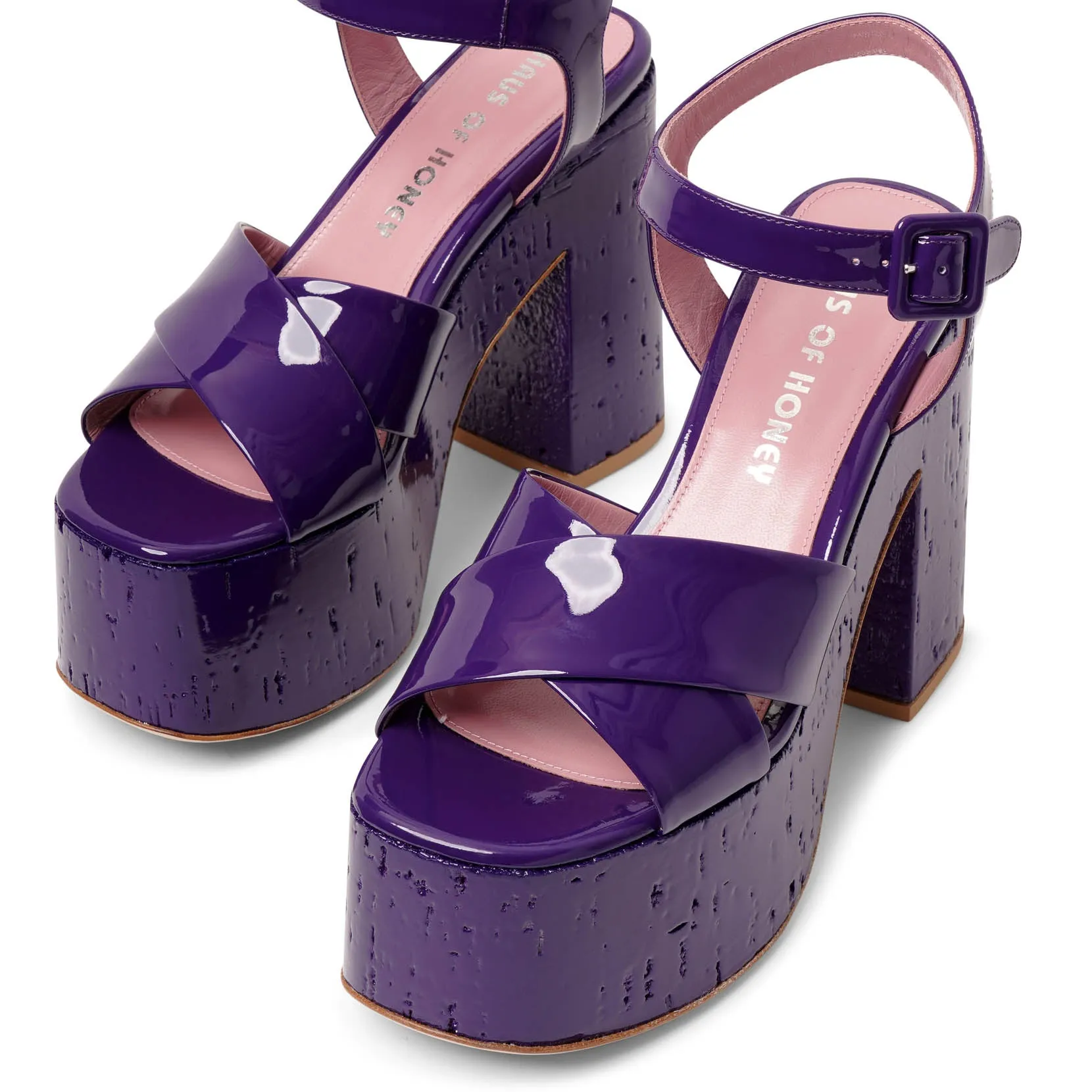 Haus of Honey Lacquer Doll dark purple patent platform sandals