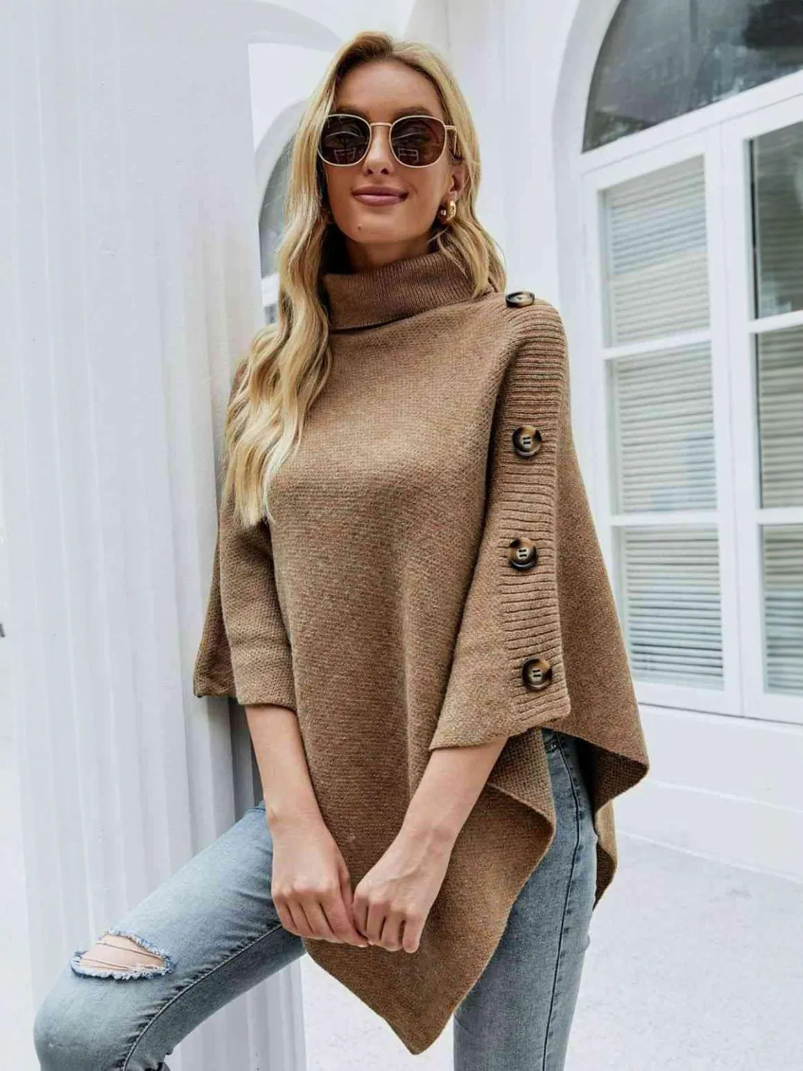 High Collar Women's Poncho Cape for Spring Outerwear