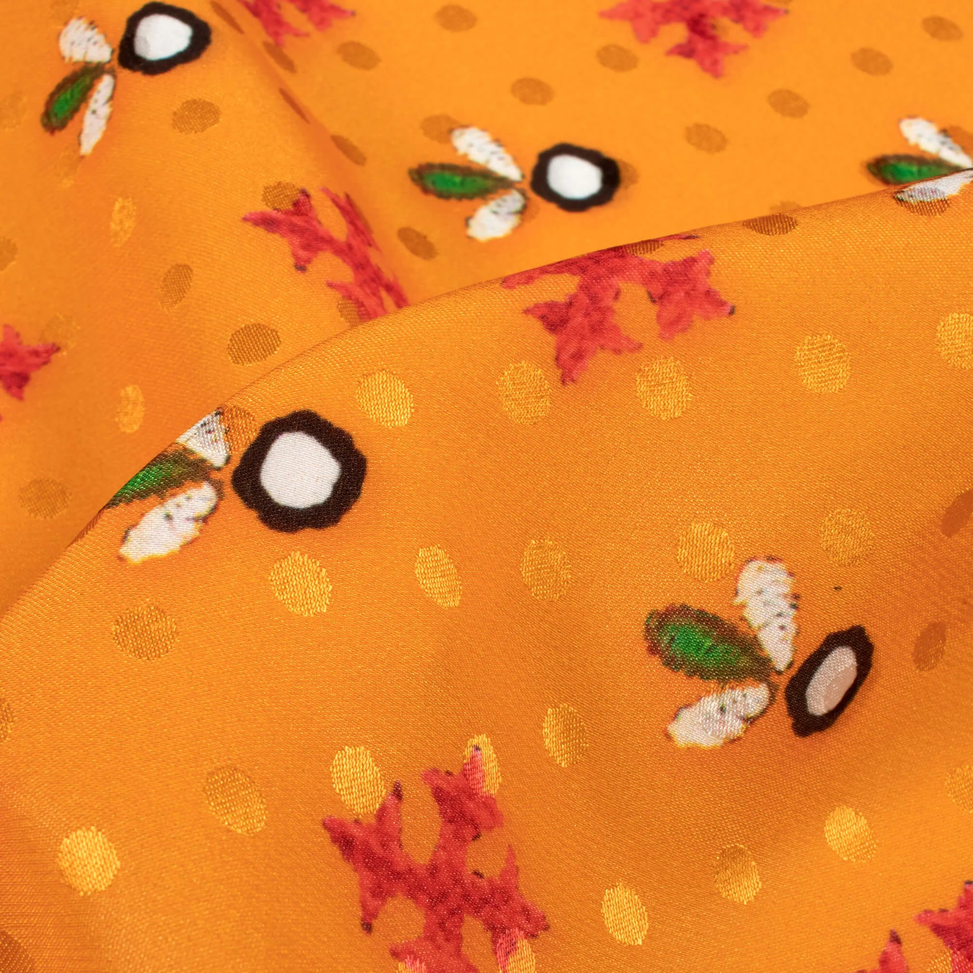 Honey Orange Red Gamthi Pattern Digital Print Satin Fabric 56 Wide