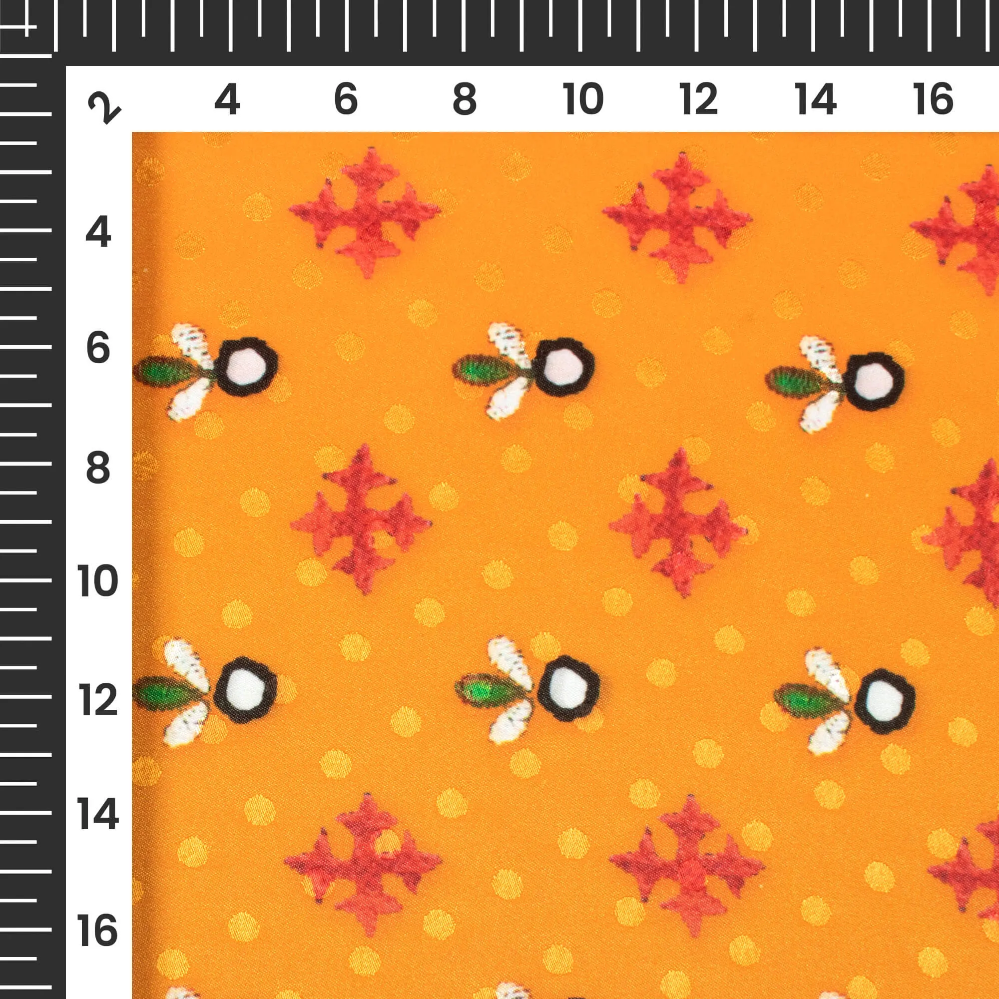 Honey Orange Red Gamthi Pattern Digital Print Satin Fabric 56 Wide