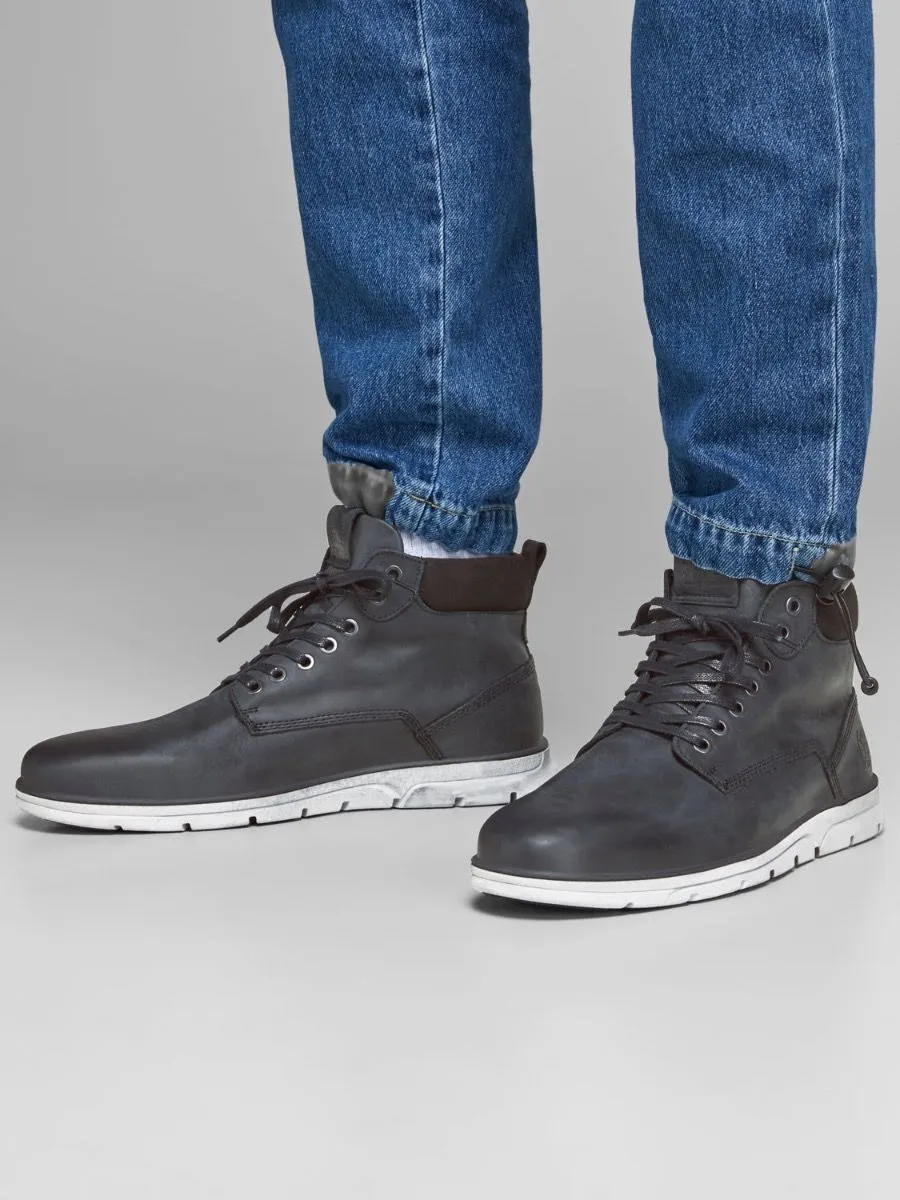 Jack & Jones Tubar Leather Boots in Anthracite