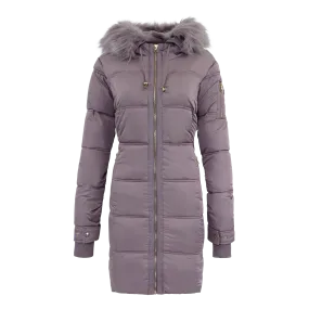 Jessica Simpson Women's Fur Trim Sherpa Lined Quilted Puffer Jacket Mauve Large