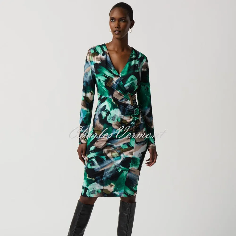 Joseph Ribkoff Style 234019 Abstract Print Dress With Ruched Detail